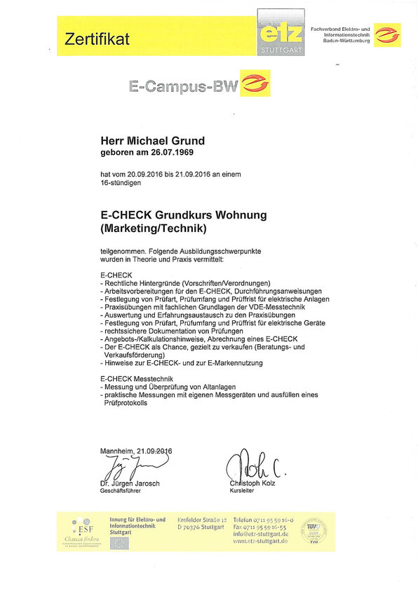 E-CHECK Grundkurs Wohnung (Marketing/Technik), Michael Grund