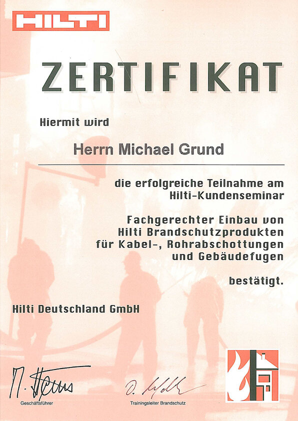 Hilti-Kundenseminar "Fachgerechter Einbau von Hilti Branschutzprodukten", Michael Grund