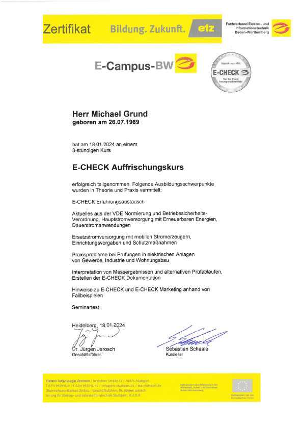 E-CHECK Auffrischungskurs, Michael Grund